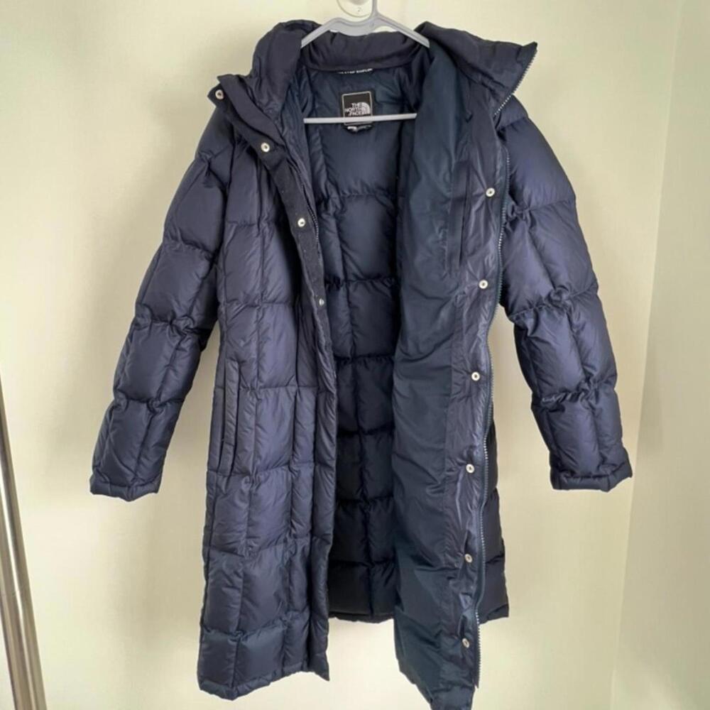 Women's Navy The North Face Long Puffer Jacket - Size Large